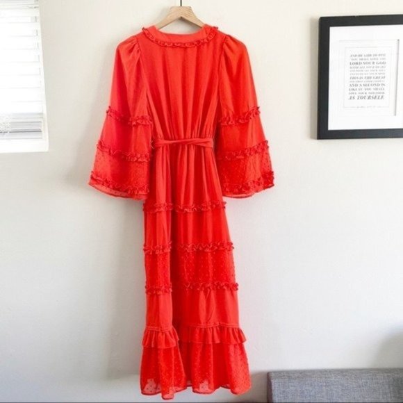 Boho style Angel Sleeve Tiered Ruffle Dress by Designer Alexis. Size XS - Picture 8 of 12